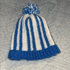 Crochet Beanie Blue and White Stripes Handmade